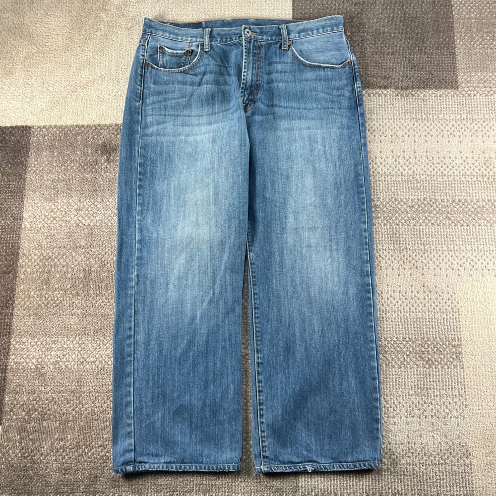 Lucky Brand 181 Relaxed Straight Jeans Mens 36 Blue Medium Wash Whiskered
